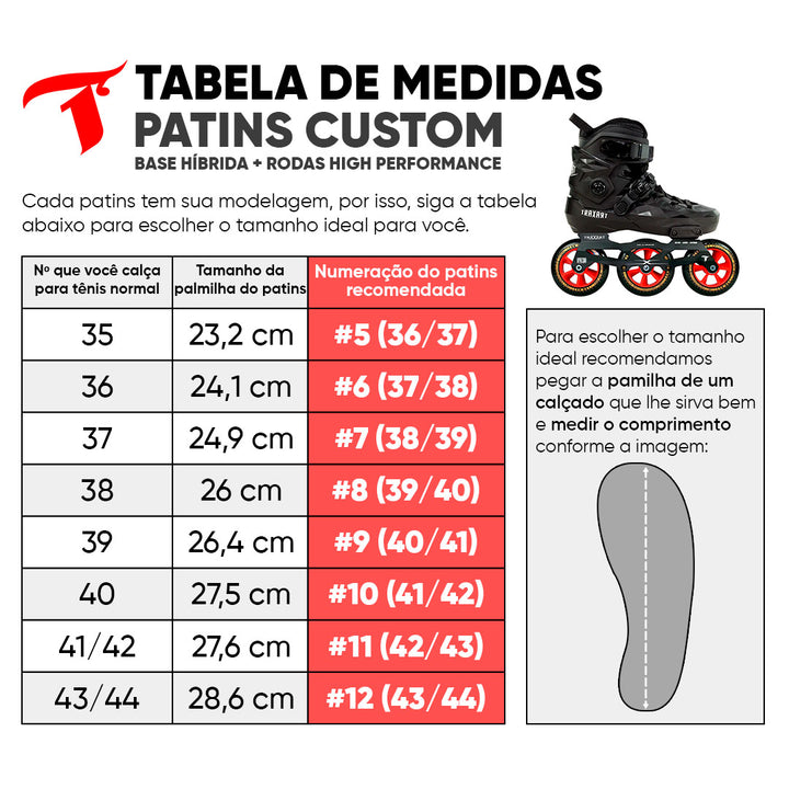Patins Custom com Base Híbrida + Rodas High Performance 110mm/85A