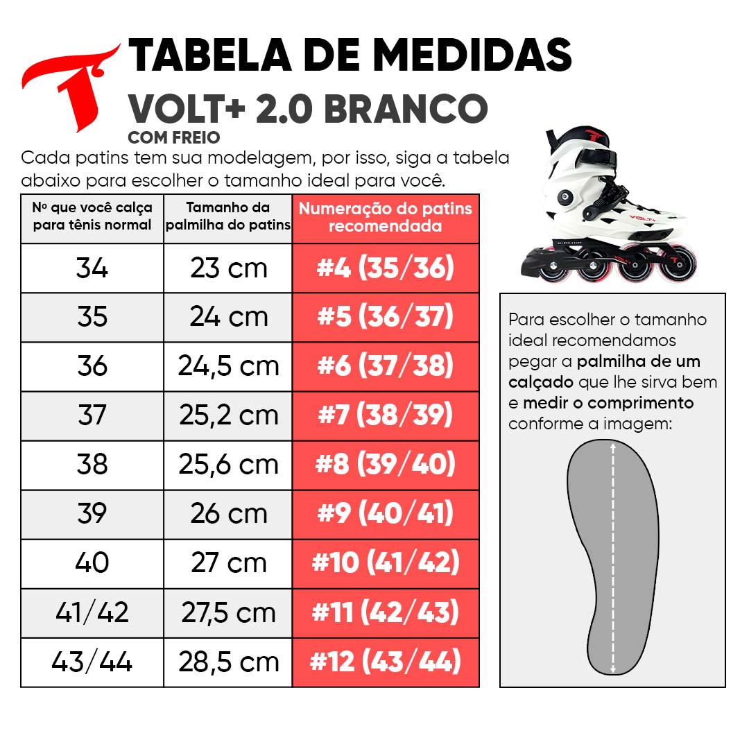 Patins Volt + 2.0 Branco com Freio - 80mm ABEC-9