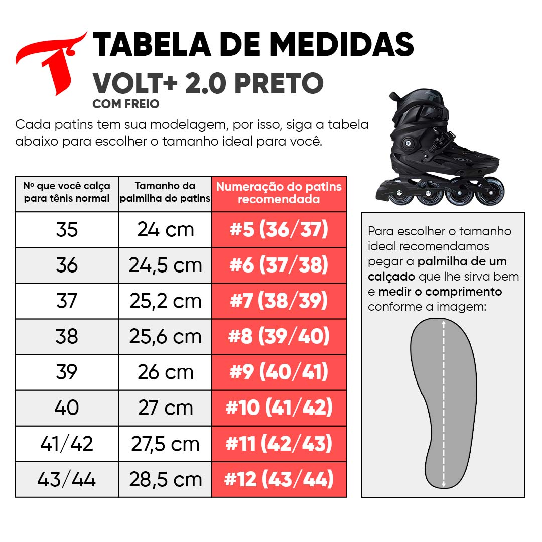 Patins Volt + 2.0 Preto com Freio - 80mm ABEC-9