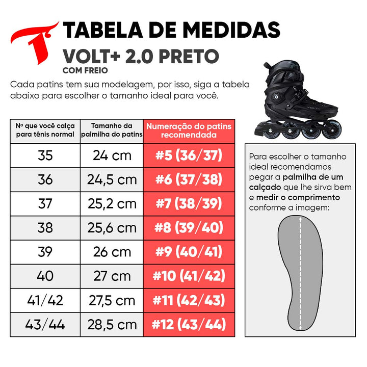 Patins Volt + 2.0 Preto com Freio - 80mm ABEC-9