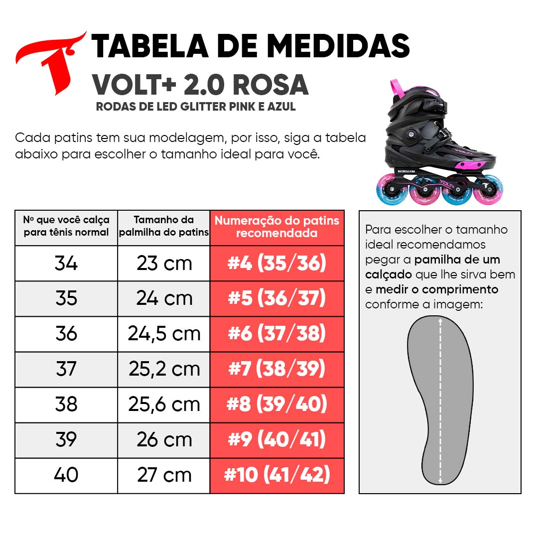 Patins Volt + 2.0 Rosa + Roda de LED Pink/Azul - 80mm/85A