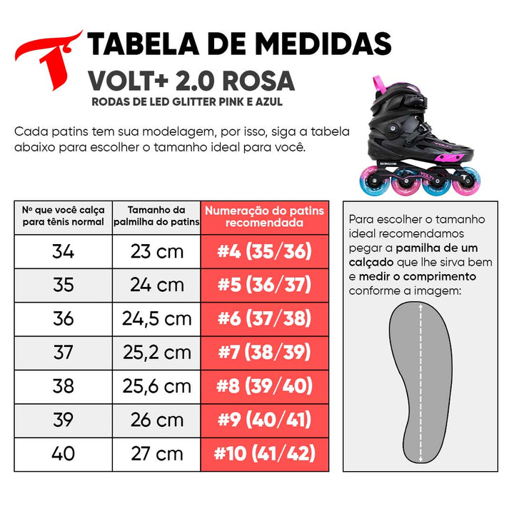 Patins Volt + 2.0 Rosa + Roda de LED Pink/Azul - 80mm/85A