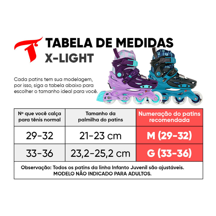 Patins Infantil X-light Azul com Rodas de LED - 68/70mm ou 70/72mm ABEC-9