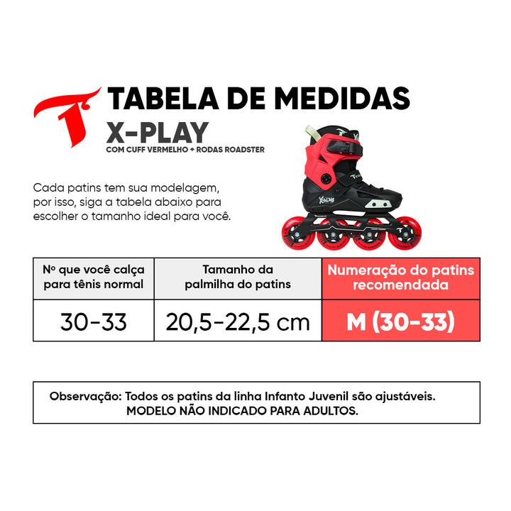 Patins Infantil X-Play 2 em 1 (Personalizado Vermelho)