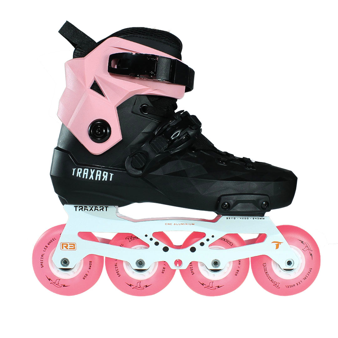 Patins Custom com Cuff Rosa + Base Híbrida + Rodas de LED 80mm Rosa