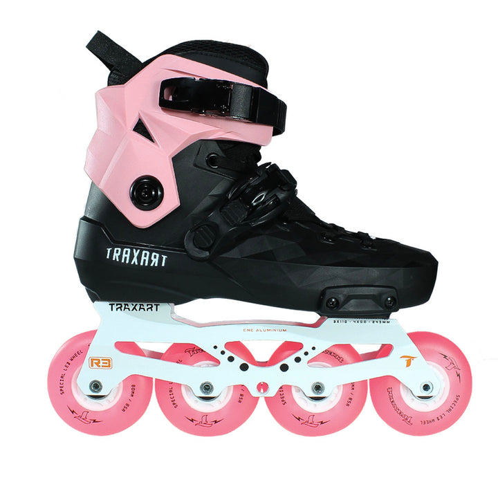 Patins Custom com Cuff Rosa + Base Híbrida + Rodas de LED 80mm Rosa