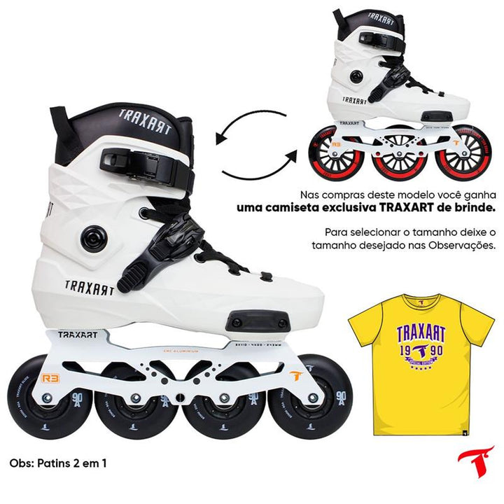 Patins Custom Branco 2 em 1 - 4 Rodas ou 3 Rodas