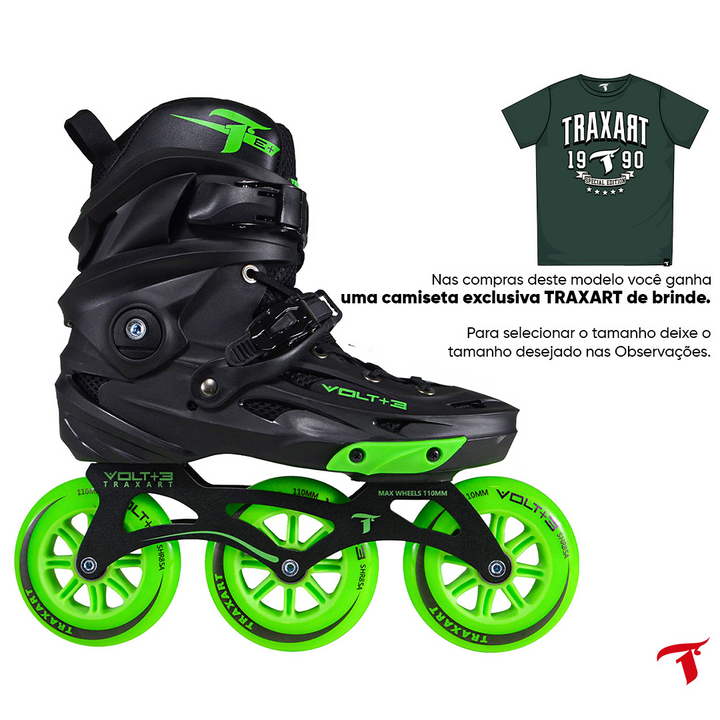Patins Volt+ 3 Preto/Verde - 110mm ABEC-9 Cromo