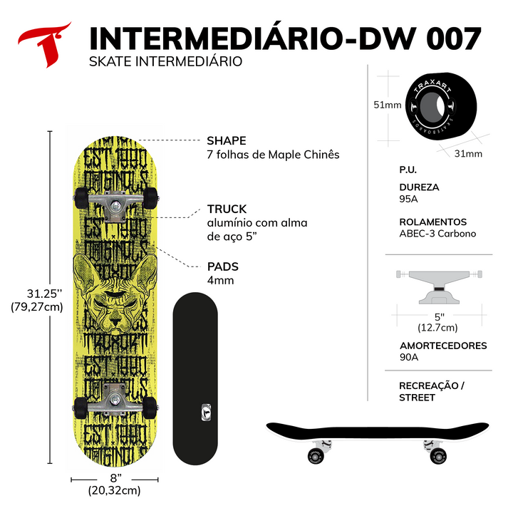 Skate Intermediário Cat Amarelo DW-007