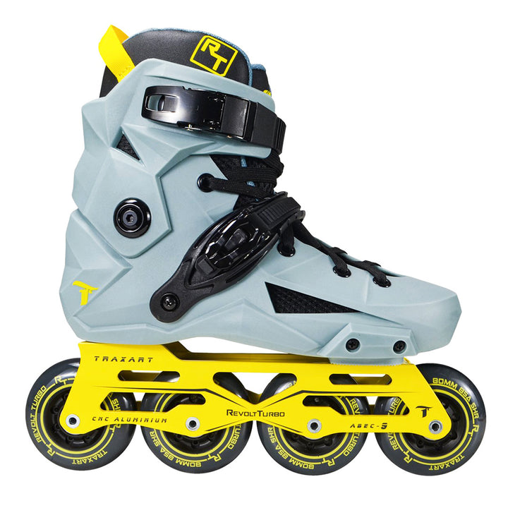 Patins Revolt Turbo Cinza e Amarelo - 80mm ABEC-9 Cromo