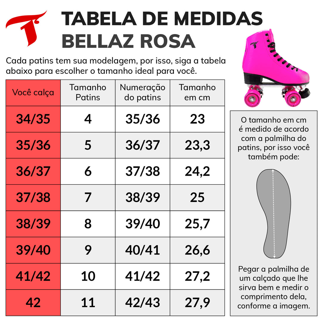 Patins Quad Traxart Bellaz Pink - 58mm x 32mm ABEC-5
